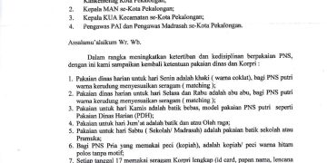 Surat Edaran Ketentuan Pakaian Dinas dan Korpri